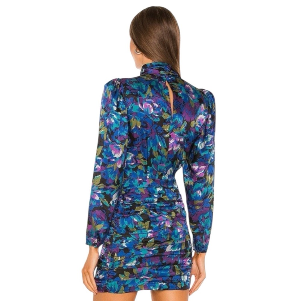 Ronny Kobo Annika Long Sleeve Silk Mini Dress Medium Mock Neck Ruched - Picture 3 of 16